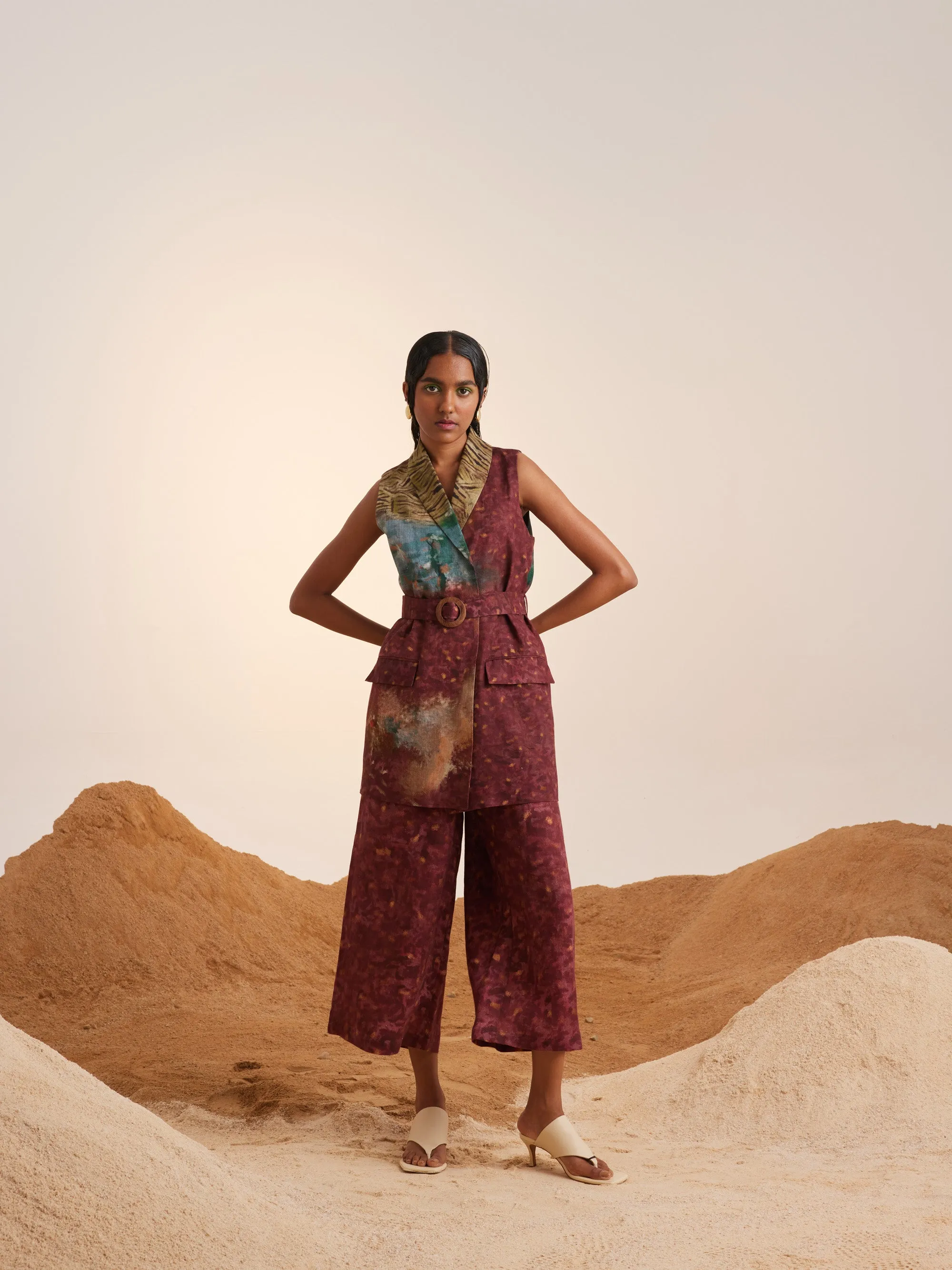 Summer Co-Ord Set Of 3 Jacket Blazer Pants Bustier-Grain-Linen-Ss25-Sb3-Cord