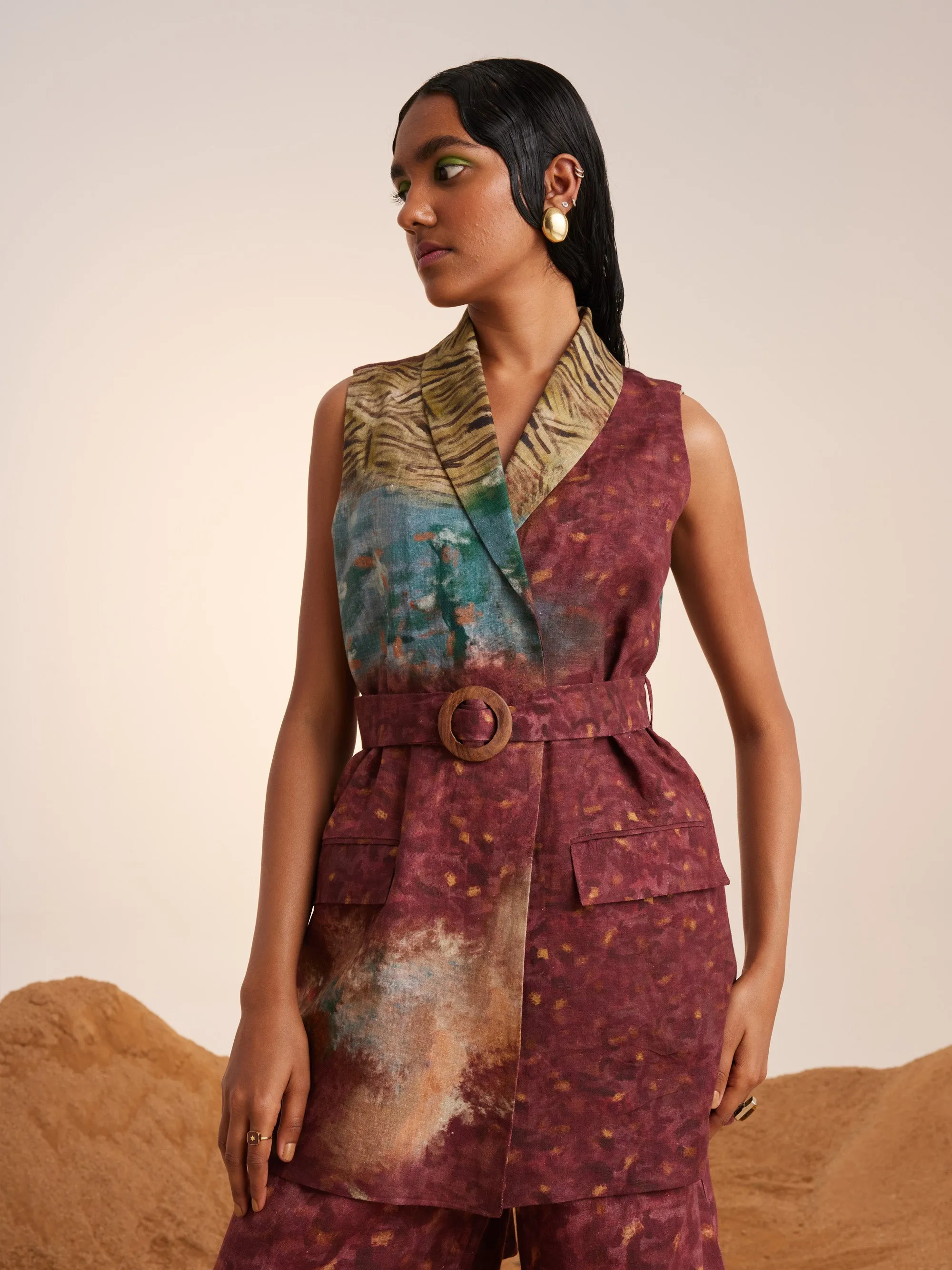 Summer Co-Ord Set Of 3 Jacket Blazer Pants Bustier-Grain-Linen-Ss25-Sb3-Cord