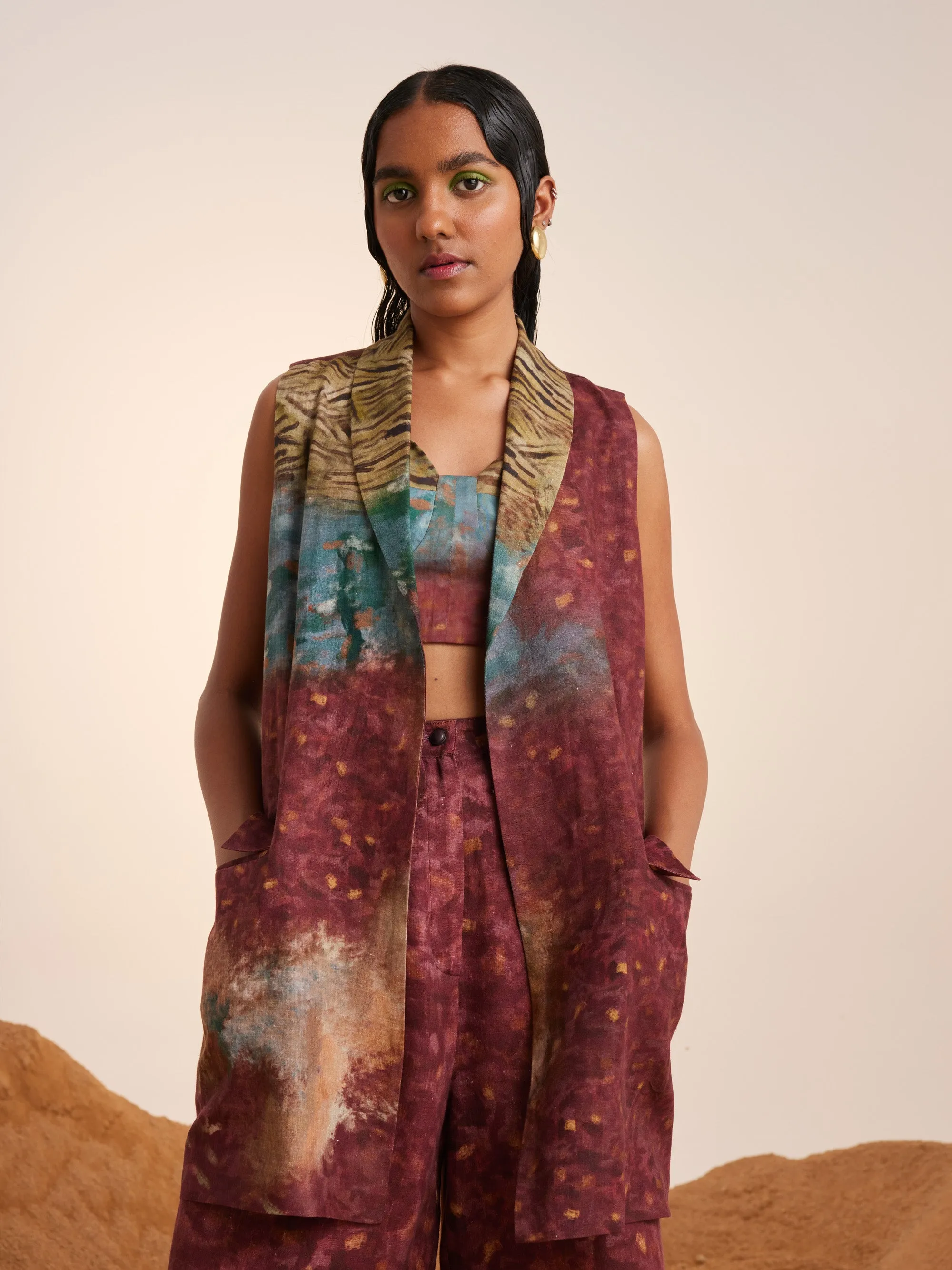 Summer Co-Ord Set Of 3 Jacket Blazer Pants Bustier-Grain-Linen-Ss25-Sb3-Cord