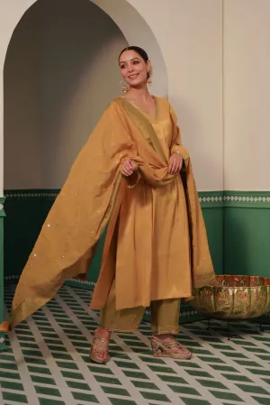 Sunshine Shimmer Tissue Kurta and Wide Leg Pants with zari and sequins embroidery for women
