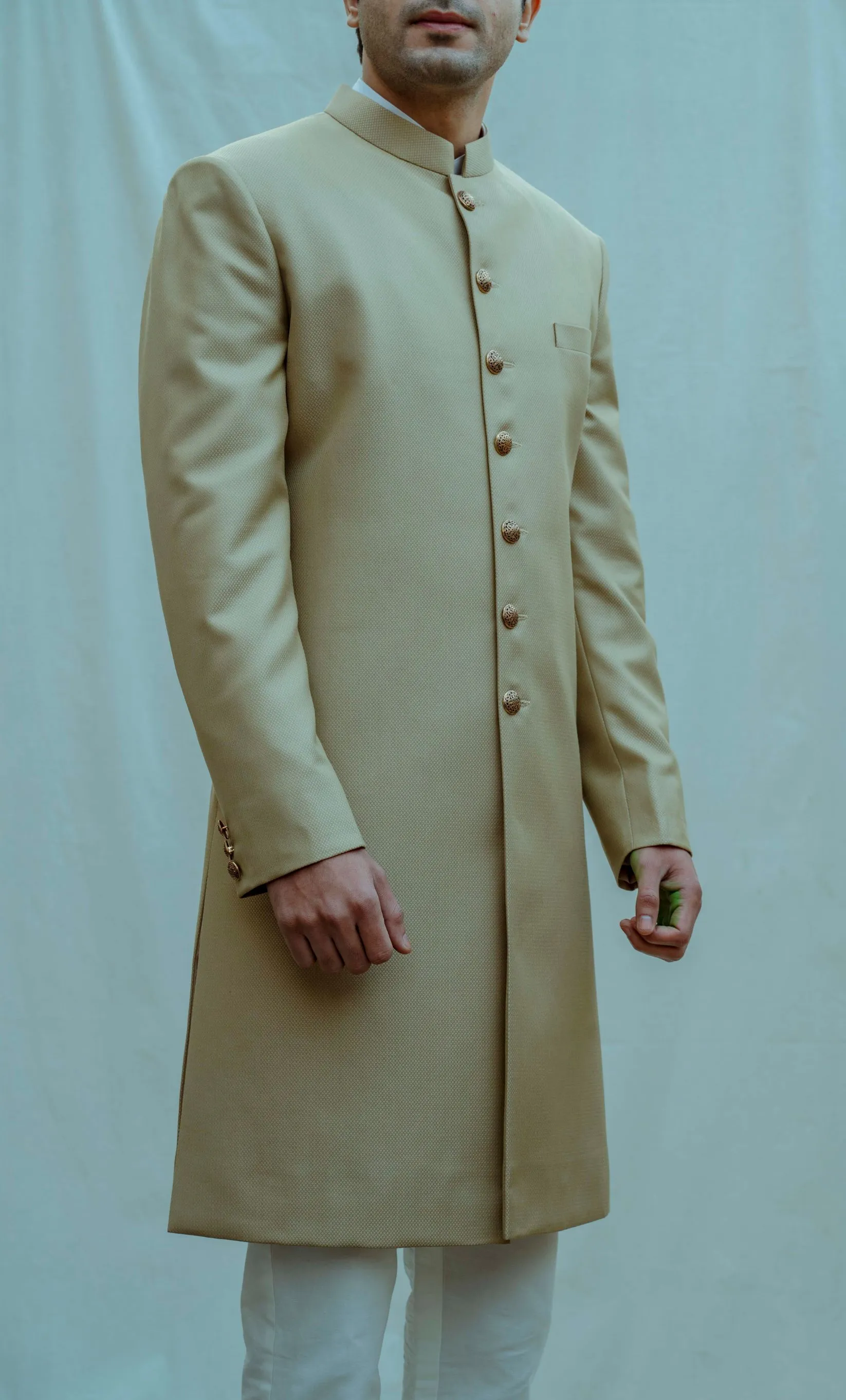 Textured Beize Bandhgala Achkan set