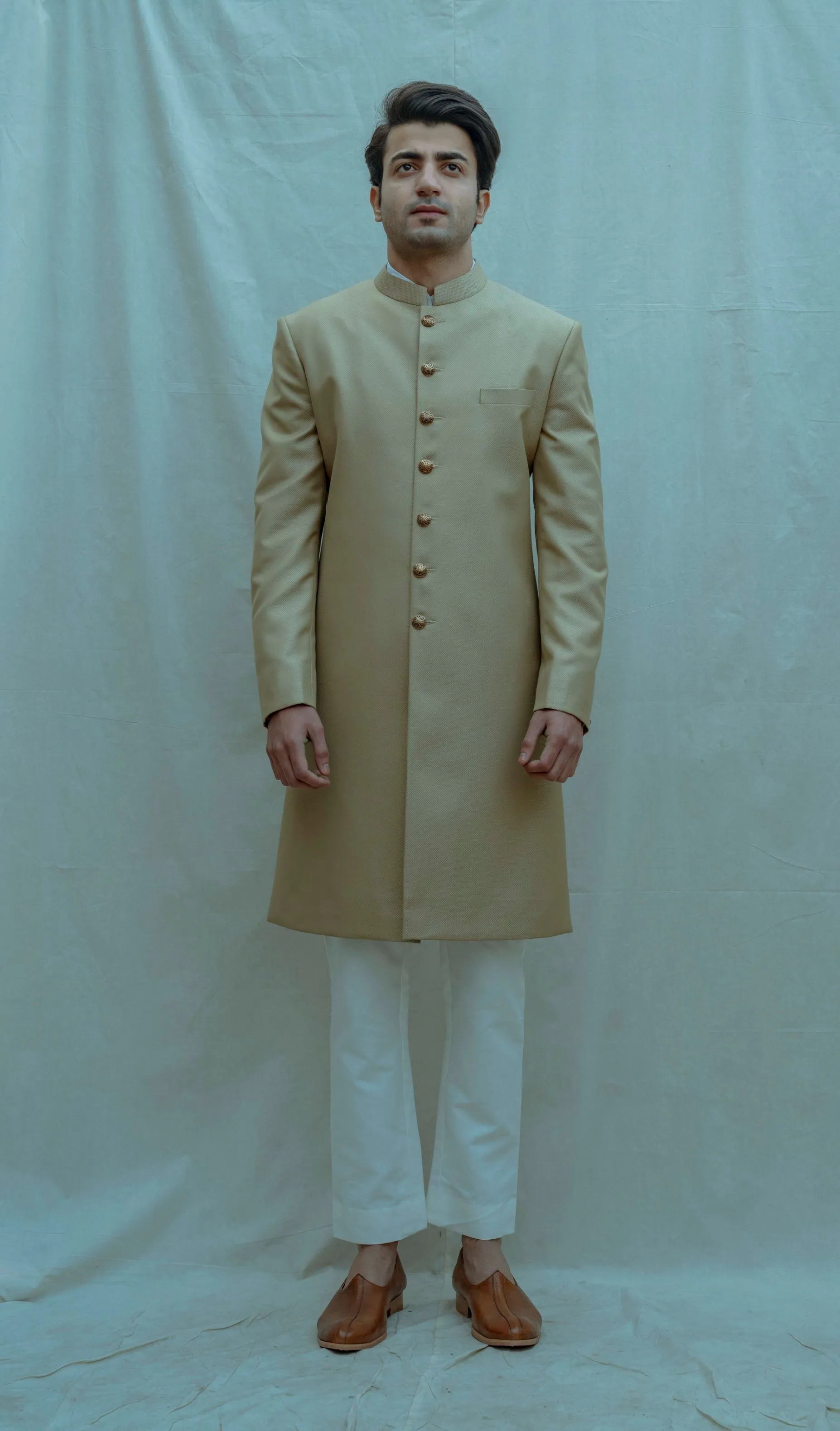 Textured Beize Bandhgala Achkan set