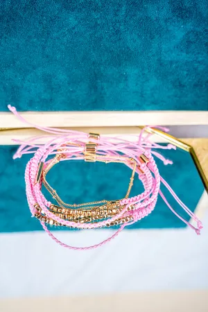 The Everly Light Rose & Goldtone Beaded Cord Bracelet Set