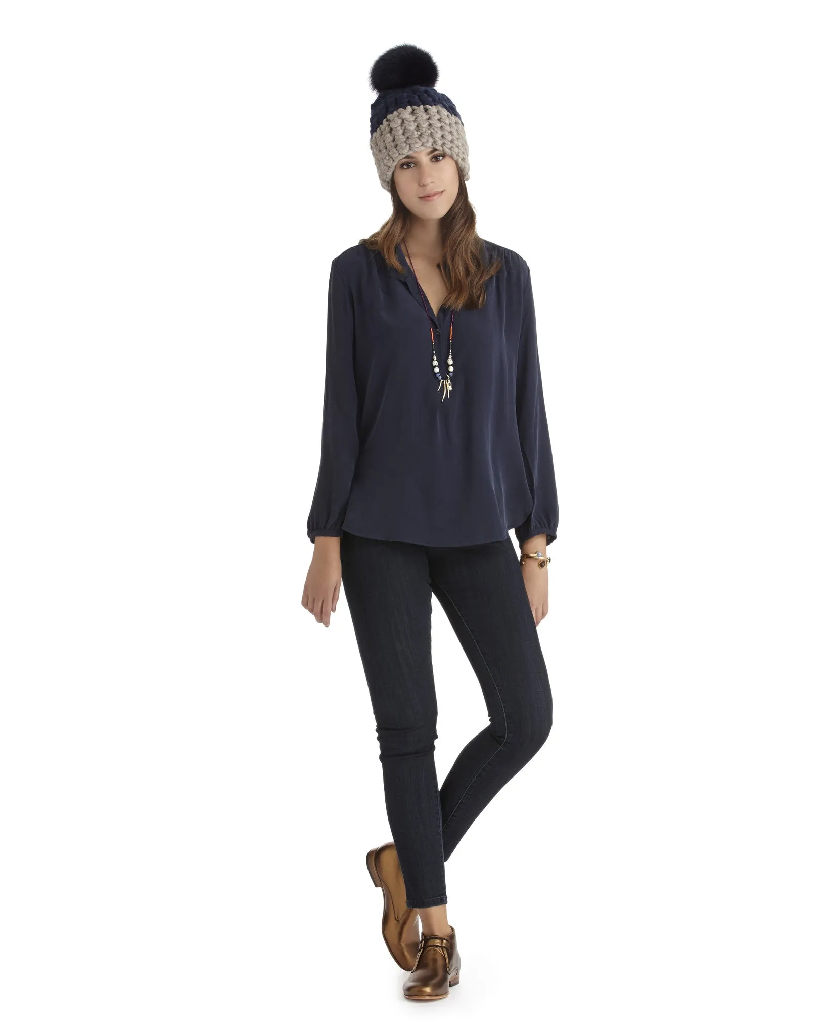 The Podolls Navy Silk Blouse