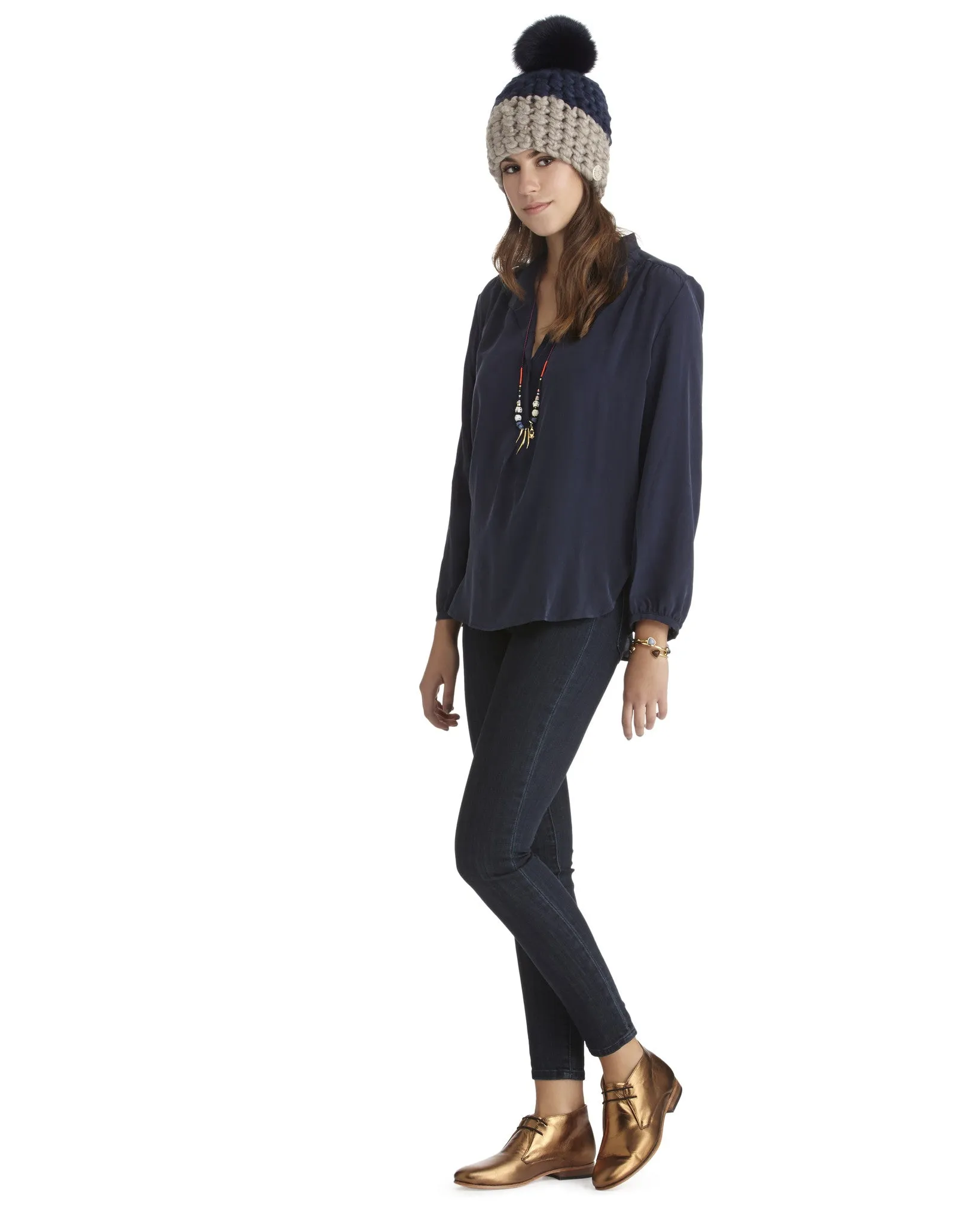 The Podolls Navy Silk Blouse
