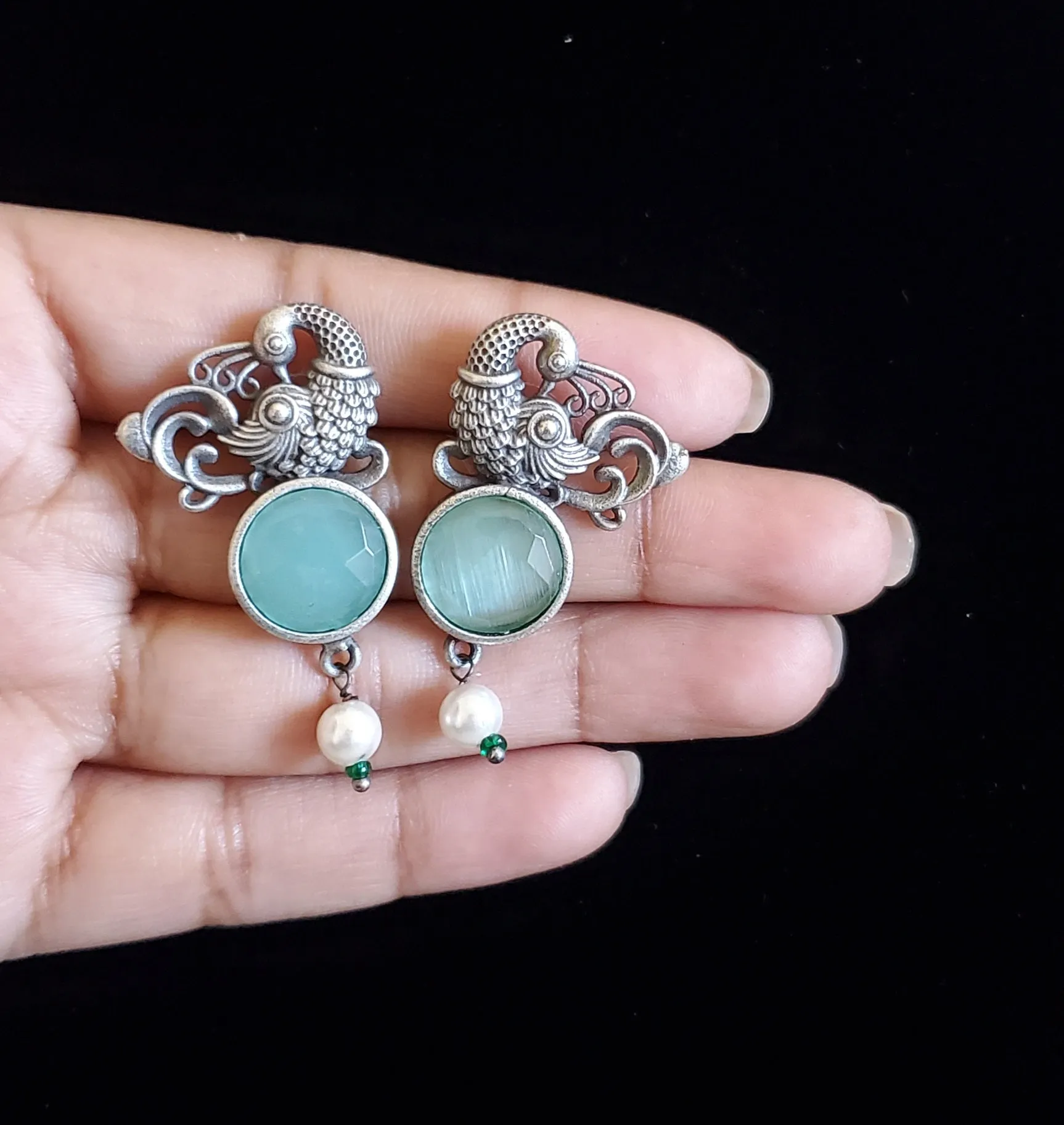 Trendy Earring With Oxidised Plating HL20 Mint