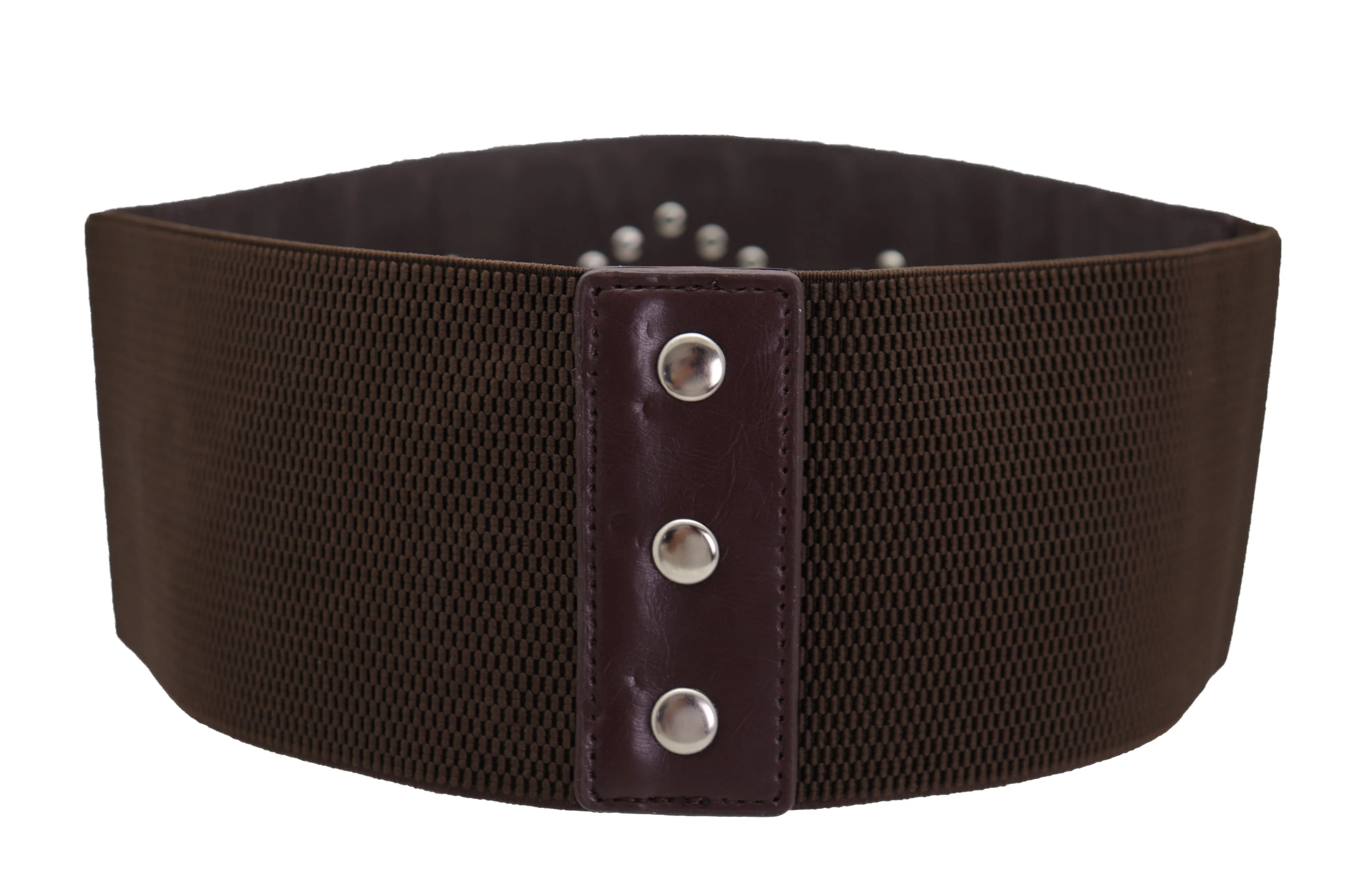 Wide Faux Leather Dark Brown Elastic Belt Squares Adjustable Size S M