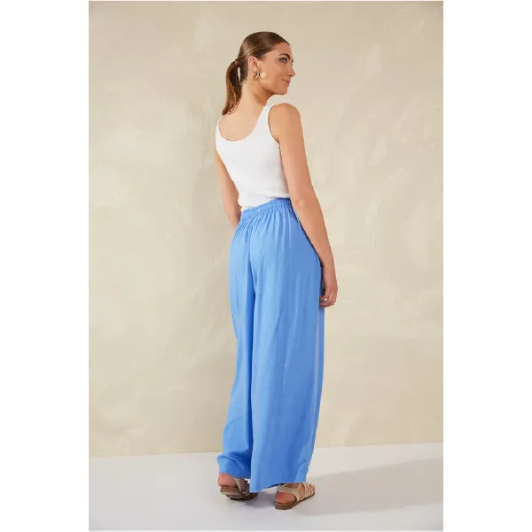 Wide-Leg Linen Blend Pants -  Blue