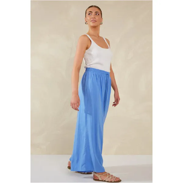 Wide-Leg Linen Blend Pants -  Blue