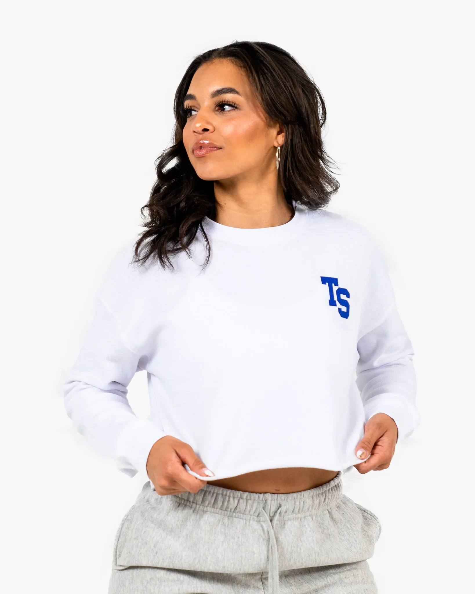 WKND Crop Crewneck - White w/ Royal