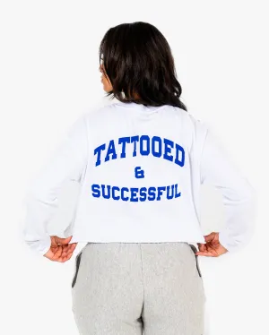 WKND Crop Crewneck - White w/ Royal
