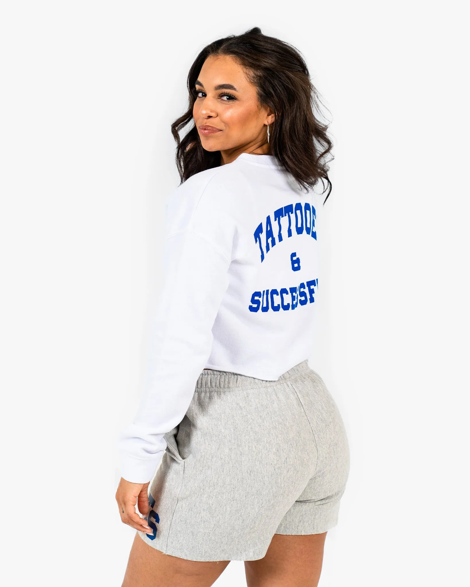 WKND Crop Crewneck - White w/ Royal