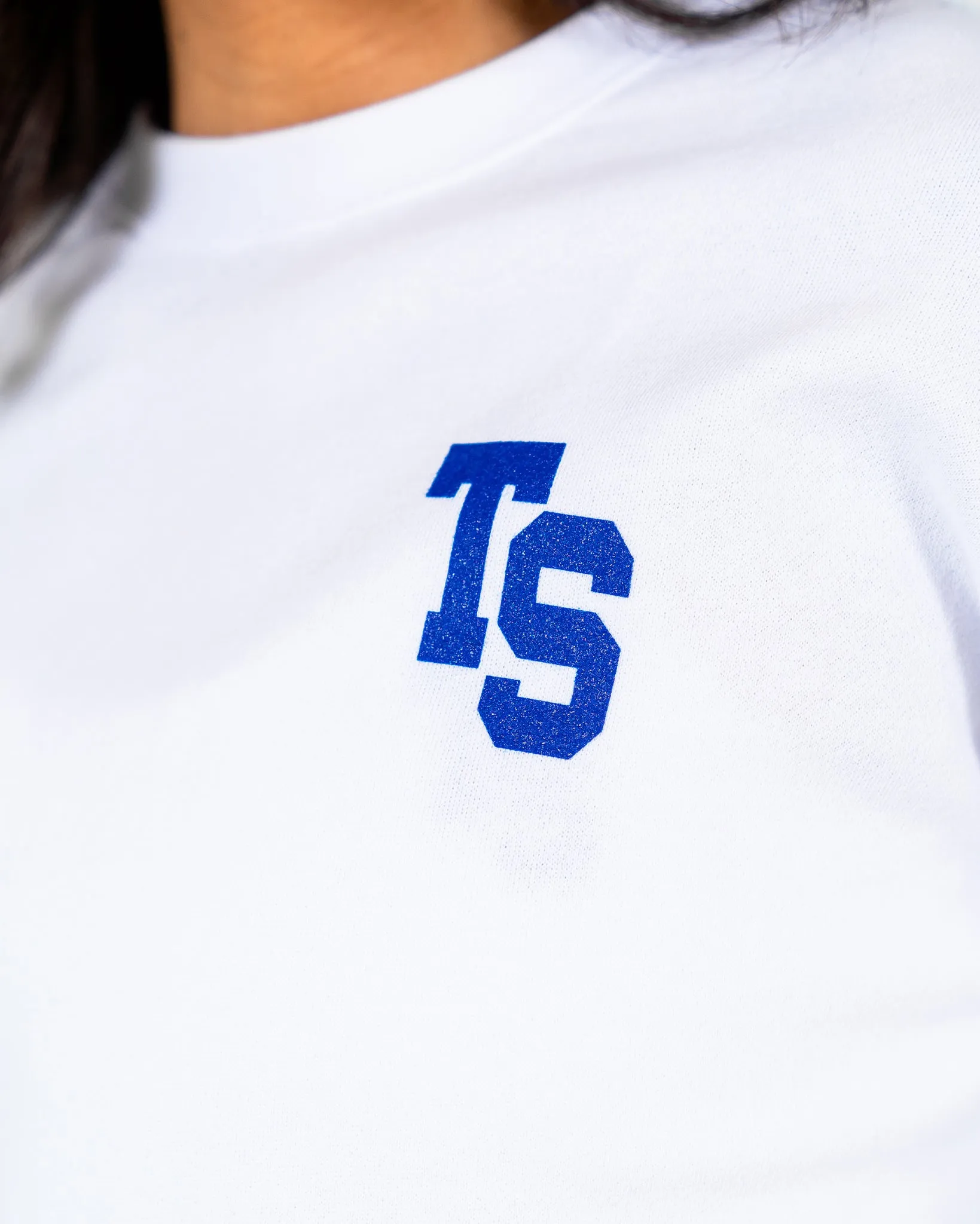 WKND Crop Crewneck - White w/ Royal