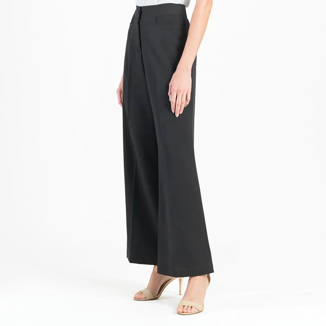 Woven Twill - Zip Closure Wide Leg Pocket Trouser - Black - Final Sale!
