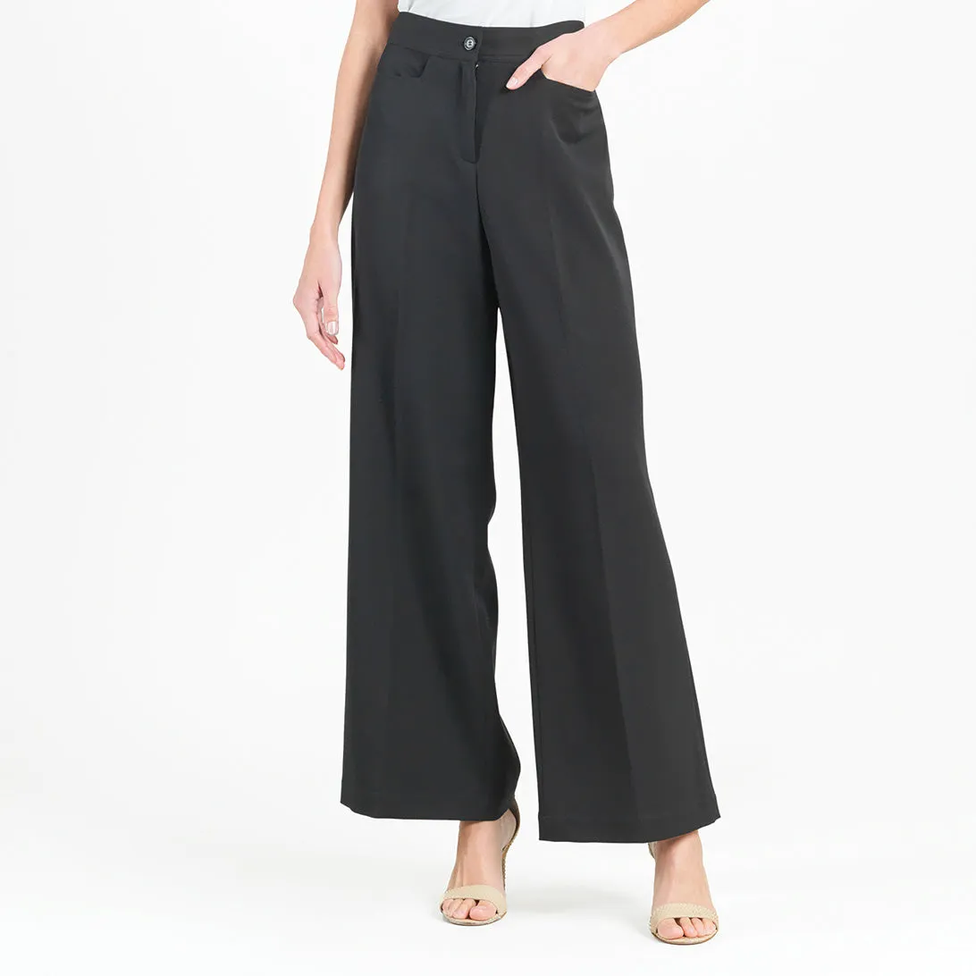 Woven Twill - Zip Closure Wide Leg Pocket Trouser - Black - Final Sale!