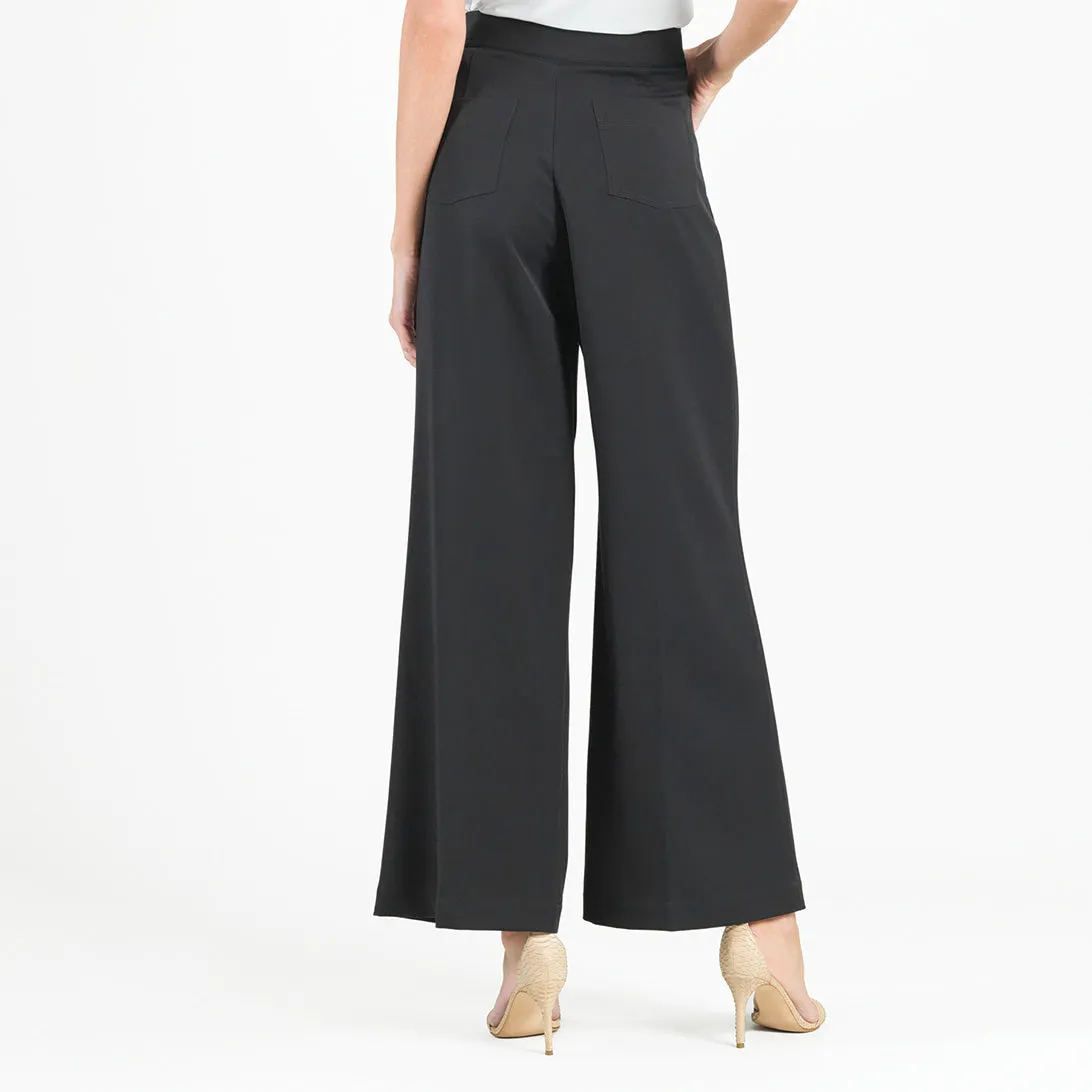 Woven Twill - Zip Closure Wide Leg Pocket Trouser - Black - Final Sale!