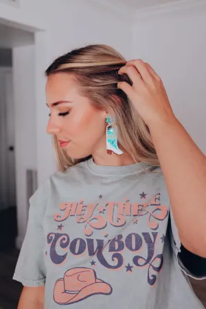 Yee Haw Boot Beaded Earrings - Turquoise