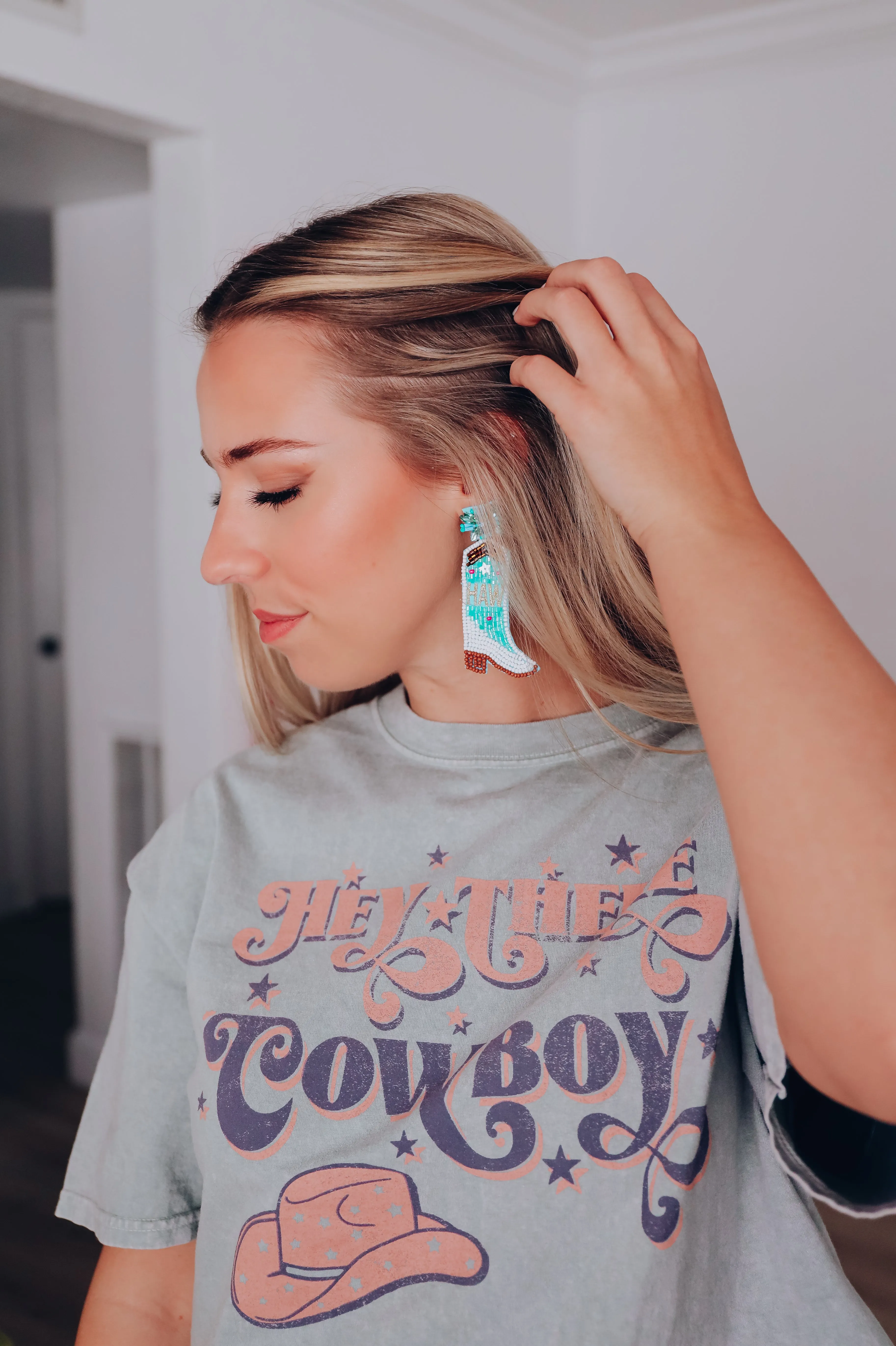 Yee Haw Boot Beaded Earrings - Turquoise