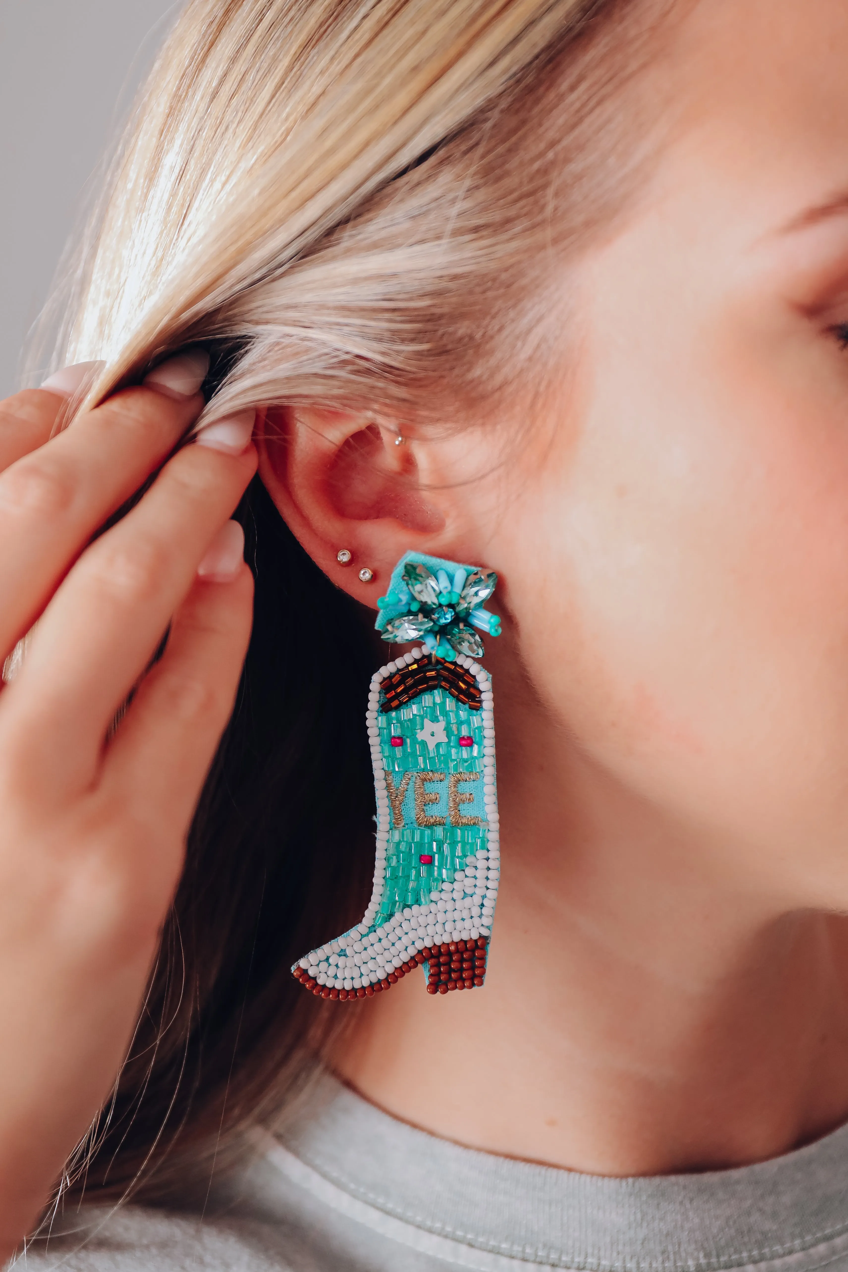 Yee Haw Boot Beaded Earrings - Turquoise